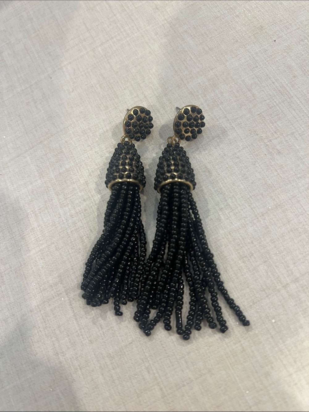 Black Beaded Tassel Drop Earrings - Brand Unspecified